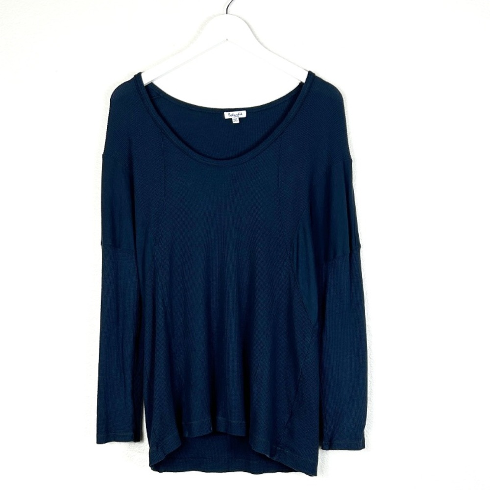 Splendid blue Pima Cotton waffle knit stretch top minimalist Size L large